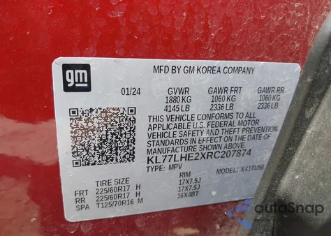 2024 Chevrolet Trax Fwd Lt from USA, damaged, VIN KL77LHE2XRC207874